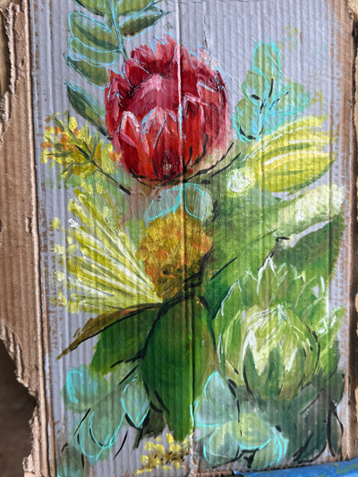 Flowers on cardboard - Adrienne Quenby