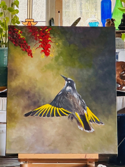 New Holland Honey Eater in progress by Kelly Logan